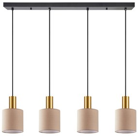 SE21-GM-4-4BL-SH3 ADEPT TUBE Gold Matt Pendant Brown Fabric Shade+