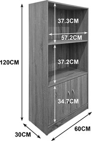 Βιβλιοθήκη Tekaro pakoworld ανθρακί 60x30x120εκ