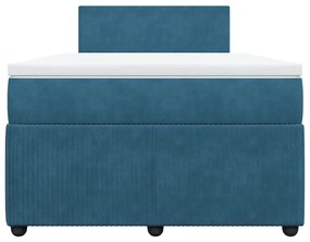 Κρεβάτι Boxspring με Στρώμα Μπλε 120x200 εκ. Βελούδινο - Μπλε