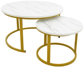 Τραπέζι σαλονιού Relevon pakoworld σετ 2τεμ mdf σε απόχρωση λευκού όψης μαρμάρου 80x80x45εκ