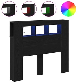 vidaXL LED κεφαλάρι με ράφι Μαύρη δρυς 120 x 18.5 x 103.5 εκ