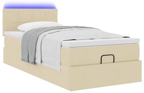 vidaXL Οθωμανικό κρεβάτι με στρώμα & LEDs Cream 90x190cm ύφασμα