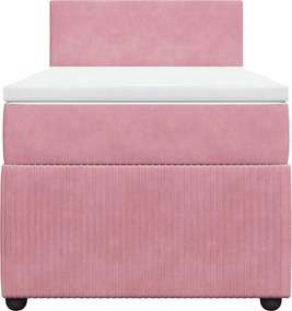 vidaXL Κρεβάτι Boxspring με Στρώμα Ροζ 90x200 εκ. Βελούδινο