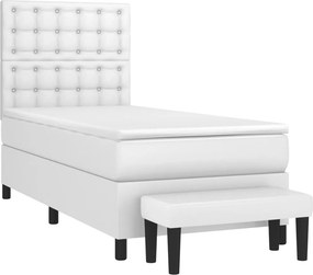 vidaXL Κρεβάτι Boxspring με Στρώμα Λευκό 90x200εκ. από Συνθετικό Δέρμα
