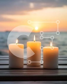 Intra Συλλεκτικό Ξύλινο Παζλ Plywood 4mm - Ζεστό ηλιοβασίλεμα με τρία αναμμένα κεριά Σε Ξύλινο Κουτί - Διαστάσεις Puzzle: 10x10 cm – 25 κομμάτια