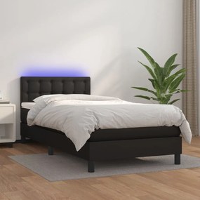vidaXL Κρεβάτι Boxspring με Στρώμα &amp; LED Μαύρο 90x200 εκ. Συνθ. Δέρμα