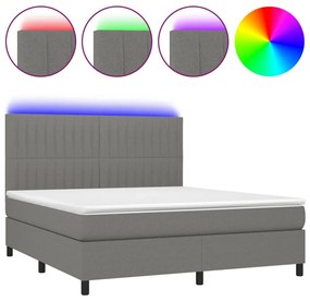 vidaXL Κρεβάτι Boxspring με Στρώμα & LED Σκ.Γκρι 180x200 εκ Υφασμάτινο