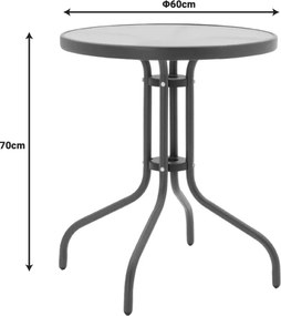 Tραπεζαρία Watson-Sussie pakoworld σετ 3τεμ μέταλλο ανθρακί-γυαλί Φ60x70εκ