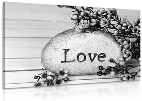 Εικόνα με την επιγραφή στην πέτρα Love σε μαύρο & άσπρο - 60x40