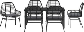 vidaXL Σέτ φαγητού για κήπο 7 pcs Μαύρο συνθετικό ρατάν
