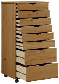 vidaXL Ντουλάπι Κυλιόμενο με Συρτάρια MOSS Μελί Καφέ Μασίφ Ξύλο Πεύκου