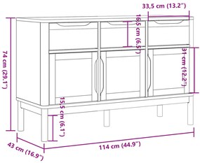 Ντουλάπι FLORO Γκρι 114 x 43 x 74 εκ. από Μασίφ Ξύλο Πεύκου - Γκρι