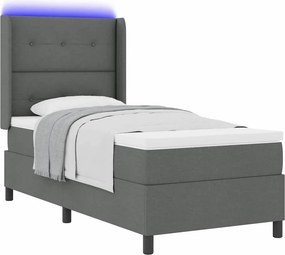 vidaXL LED Κρεβάτι με βάθρο Σκούρο Γκρι 100 x 200 cm ύφασμα