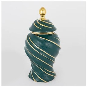 Βάζο Με Καπάκι Κεραμικό Πράσινο-Χρυσό 18.5x35cm 752-20111 Estheti-752-20111-Πράσινο 752-20111