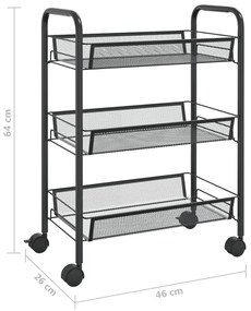 Τρόλεϊ Κουζίνας 3 Επιπέδων Μαύρο 46 x 26 x 64 εκ. Σιδερένιο - Μαύρο