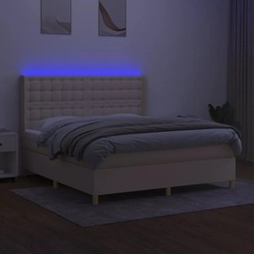 Κρεβάτι Boxspring με Στρώμα &amp; LED Κρεμ 180x200 εκ. Υφασμάτινο - Κρεμ