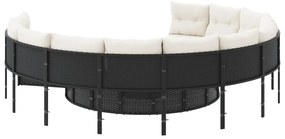 vidaXL Καναπές Κήπου Μαύρος Στρογγυλός από Συνθετικό Ρατάν + Μαξιλάρια