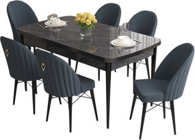 Extendable Dining Table &amp; Chairs Set (7 Pieces) Roz - Black Marble, Anthracite Black Marble
Anthracite