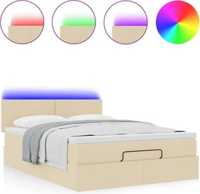 vidaXL Οθωμανικό κρεβάτι με στρώμα &amp; LEDs Cream 140x190cm Ύφασμα