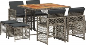 vidaXL Σετ Τραπεζαρίας Κήπου 9 τεμ. Γκρι Συνθ. Ρατάν με Μαξιλάρια