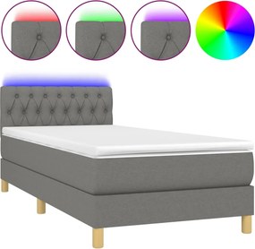 vidaXL Κρεβάτι Boxspring με Στρώμα &amp; LED Σκ.Γκρι 90x190 εκ. Υφασμάτινο
