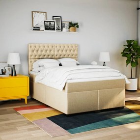 vidaXL Κρεβάτι Boxspring με Στρώμα Κρεμ 140x200 εκ. Υφασμάτινο