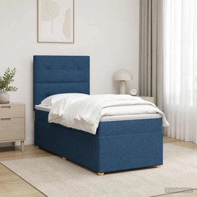vidaXL Κρεβάτι box spring με στρώμα Μπλε 90 x 190 cm Ύφασμα