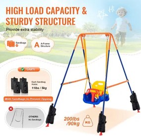 VEVOR Swing Sets for Backyard 3 in 1 Toddler Swing Set with 4 Sandbags Foldable
