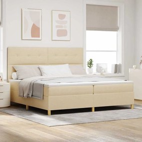 vidaXL LED Κρεβάτι με βάθρο με κεφαλάρι Κρεμ 200 x 200 cm ύφασμα