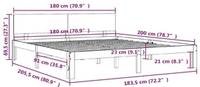 Πλαίσιο Κρεβατιού 180 x 200 εκ. Μασίφ Ξύλο Super King Size - Καφέ