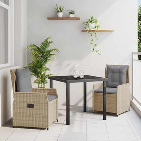 vidaXL Σέτ φαγητού για κήπο 3 pcs Μπεζ συνθετικό ρατάν