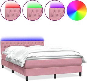 vidaXL Κρεβάτι Boxspring με Στρώμα &amp; LED Ροζ 160x210 εκ. Βελούδινο