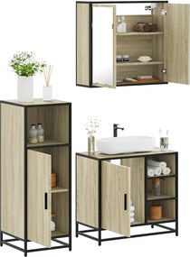 vidaXL Σετ Επίπλων Μπάνιου 3 Τεμαχίων Sonoma Δρυς Επεξεργασμένο Ξύλο