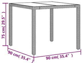 Τραπέζι Κήπου με Γυάλινη Επιφάνεια Μαύρο 90x90x75 εκ Συνθ Ρατάν - Μαύρο