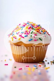 Intra Συλλεκτικό Ξύλινο Παζλ Plywood  4mm - Πολύχρωμο cupcake με ψεκασμούς Σε Ξύλινο Κουτί - Διαστάσεις: 10x10 cm – 25 κομμάτια