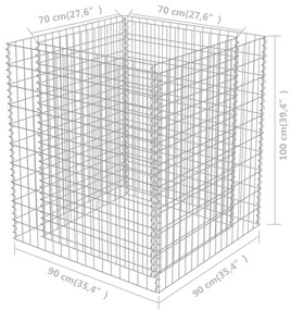 Συρματοκιβώτιο-Γλάστρα Υπερυψωμένη 90x90x100 εκ. Γαλβ. Χάλυβας - Ασήμι