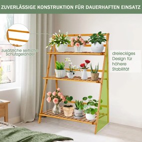 Costway Πολυλειτουργική Αναδιπλούμενη Βάση Φυτών 3 Επιπέδων από Μπαμπού HZ10037NA