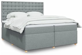 vidaXL Κρεβάτι Boxspring με Στρώμα Ανοιχτό Γκρι 200x200 εκ. Υφασμάτινο