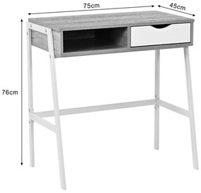 Γραφείο εργασίας Rezio με Ράφι και Συρτάρι σε Oak - Λευκό με Μεταλλικό Πόδι 75x45x76 εκ. 75x45x76 εκ.