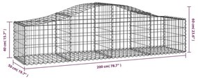 Συρματοκιβώτια Τοξωτά 15 τεμ. 200x50x40/60 εκ. Γαλβαν. Ατσάλι - Ασήμι