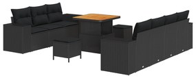 vidaXL 10 κομμάτια σετ καναπέ κήπου με μαξιλάρια Μάυρο Πολυ Ράταν Ακακία