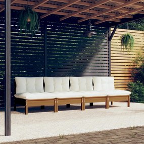 Καναπές Κήπου Τετραθέσιος από Μασίφ Πεύκο με Κρεμ Μαξιλάρια - Καφέ