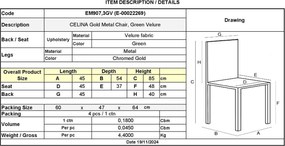 CELINA Καρέκλα Χρώμιο Χρυσό, Ύφασμα Velure, Απόχρωση Forest Green   4τμχ
