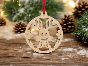 Σετ των 3 Intra απο ξύλο plywood 3mm-4mm πάχος – Χαριτωμένο λαγουδάκι Χριστουγεννιάτικο στολίδι με μπάλα 10x10 cm INTRAVECTRY-MY545048