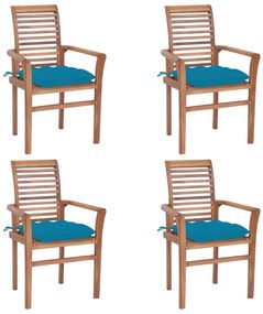 vidaXL Καρέκλες Τραπεζαρίας 4 τεμ. Μασίφ Ξύλο Teak & Γαλάζια Μαξιλάρια