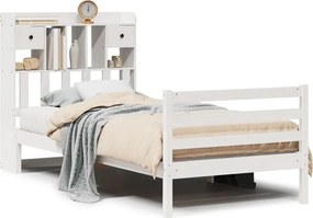 vidaXL Κρεβάτι Βιβλιοθήκη Χωρίς Στρώμα Λευκό 75x190 εκ Μασίφ Πεύκο