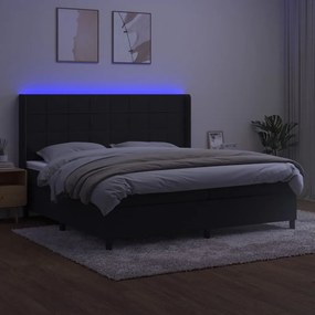 vidaXL Κρεβάτι Boxspring με Στρώμα &amp; LED Μαύρο 200x200 εκ. Βελούδινο