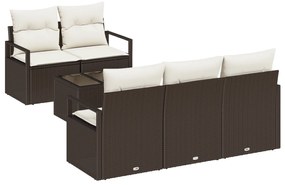 vidaXL Σετ 6 Τεμαχίων Καναπέ Κήπου με Μαξιλάρια Καφέ Πολυ Ρατάν