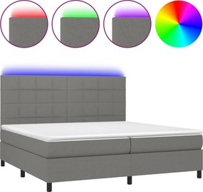 vidaXL Κρεβάτι Boxspring με Στρώμα &amp; LED Σκ.Γκρι 200x200εκ. Υφασμάτινο