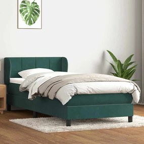 Box Spring κρεβάτι με στρώμα σκούρο πράσινο 100x220cm Βελούδινο